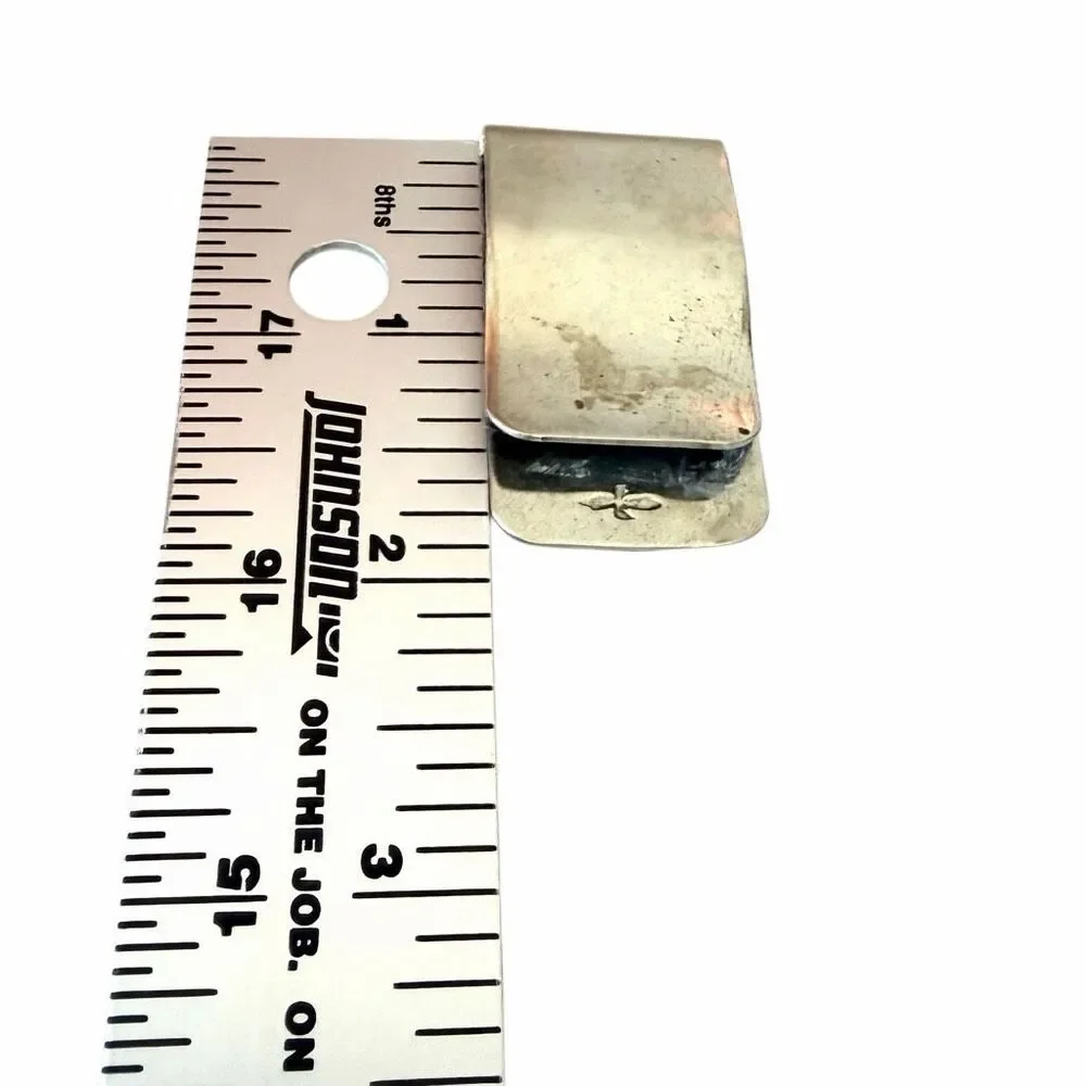 Vintage Sterling Silver Overlay Money Clip Hand Engraved Scroll Design